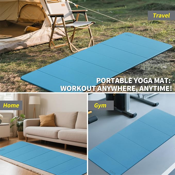 Foldable Yoga Mat Extra Large 74"×31.5" | Double-Sided Non-Slip,Extra Wide Foldable Design,8mm Extra Thick,Exercise Mat for Home, Studio and Travel Use
