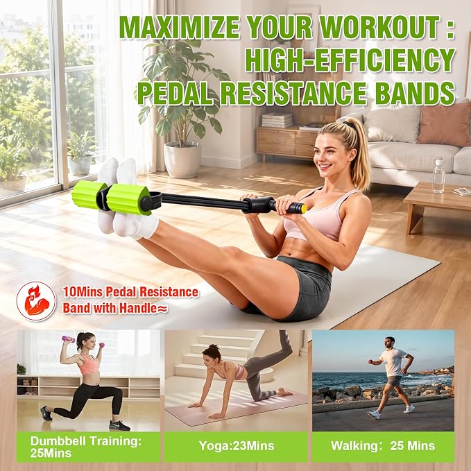 Foot Pedal Resistance Bands with Handles, 6-Tube Multifunction Exercise Bands, Durable Home Gym Fitness Equipment for Women & Men
