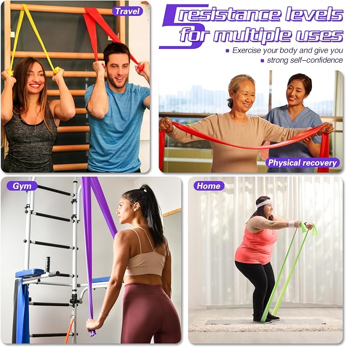 5 Pcs Resistance Bands for Working Out, Latex Free, Physical Therapy Bands, Exercise Bands Set for Stretching, Suitable for Rehab, Yoga,Pilates, Home Gym