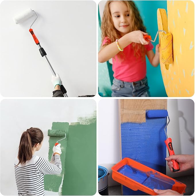 ValueMax Paint Roller Kit, 14-Piece 4 Inch Paint Roller Kit with High-Density Foam Paint Rollers, Microfiber Paint Rollers, Paint Tray for Painting Cabinets, Doors, Craft Work