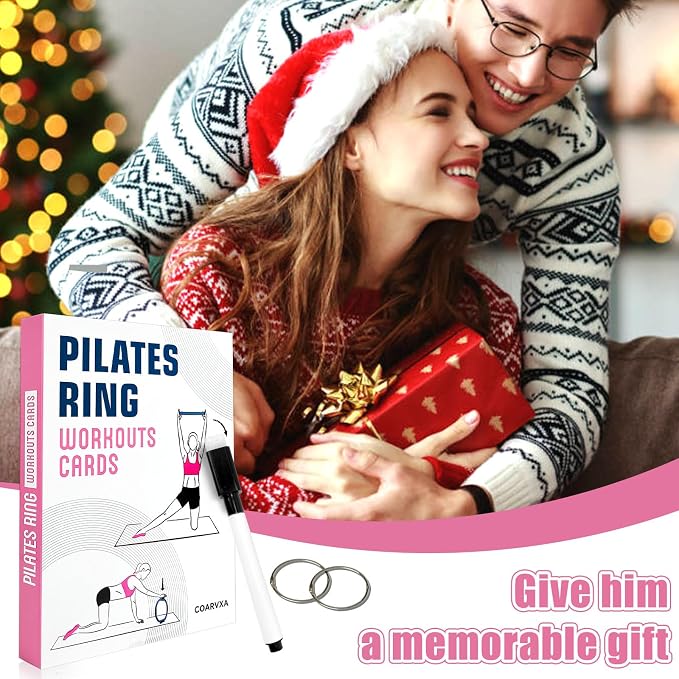 Pilates Ring Workouts for Women-58 Exercise Cards with Pilates Mat Workout Postures,ncludes 4-Week Challenge,2 Rings& Dry-Erase for Easy Organization-Home, Gym or Studio