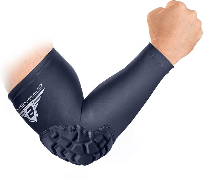 Bucwild Sports Padded Compression Elbow Arm Sleeves for Basketball, Football & Volleyball | Youth & Adult Size Pads