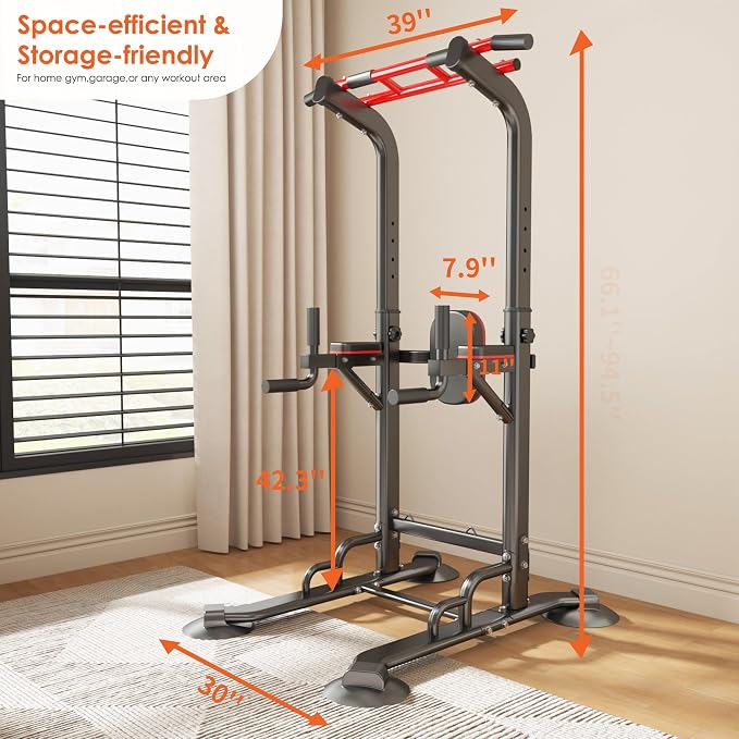 SogesPower Pull Up Bar Station Power Tower,12-Level Adjustable Heights | 66.1" to 94.5"Pull Up Dip Station for Home Gym, Pull Up Bar Stand Dip Bar Strength Training Fitness Equipment