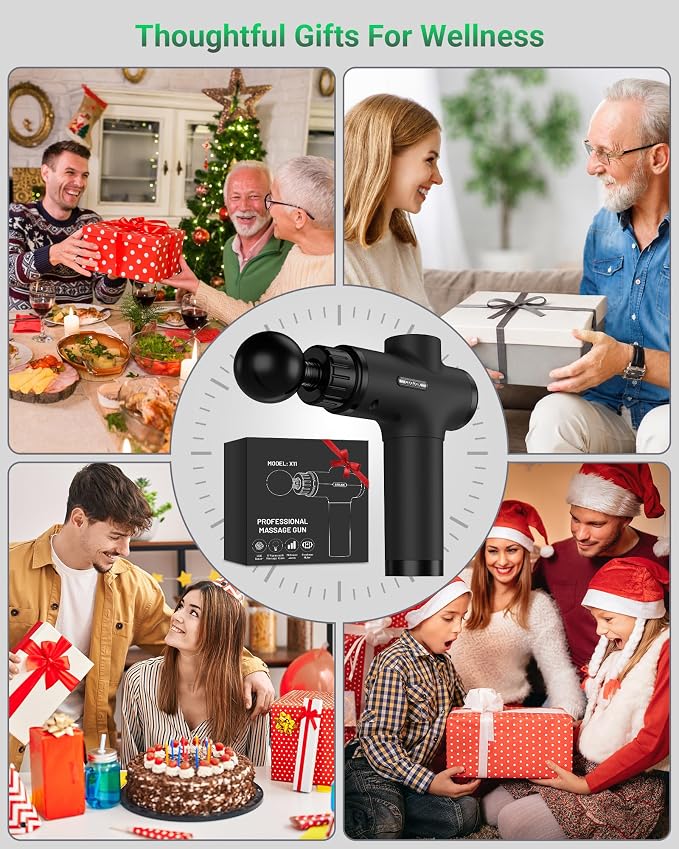 Massage Gun, Deep Tissue Percussion Massager 30 Speeds for Pain Relief | Handheld Electric Back & Neck Muscle Massager with 6 Massage Heads for Athletes, Men & Women (Black)