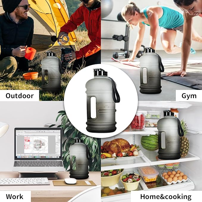 TOOFEEL 2 Liter Water Bottles - Half Gallon Water Bottle BPA Free - Ideal for Gym, Big Water Jug, Reusable Sports Bottle with Measurements Marked Drink Container - 2.2L 74oz White Black Water Jugs