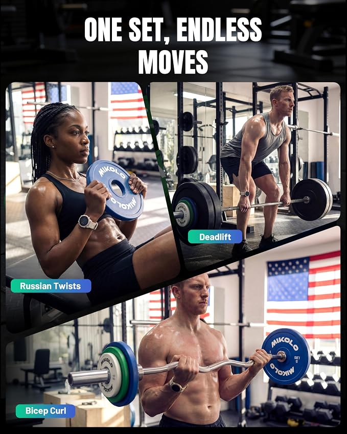 Mikolo Change Weight Plates 1.25LB 2.5LB 5LB Set Fractional Plates Set Bumper Plates for Cross Training Fit 2 Inch Barbells Strength Training Weight Plates