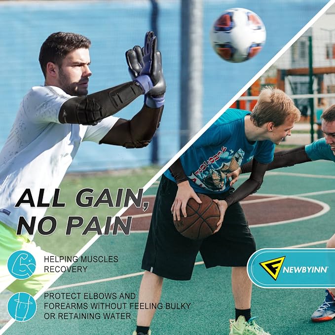 Newbyinn Padded Arm Sleeves 2 Pack, Elbow Forearm Crashproof Pads | for Football Basketball Volleyball Soccer