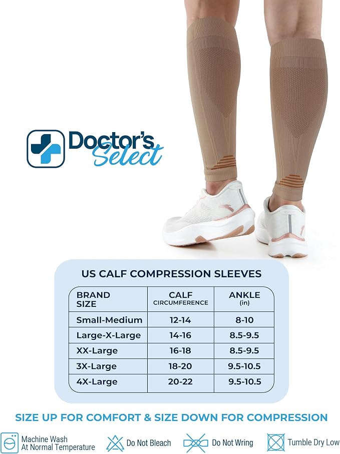 Doctor's Select 2 Pairs Copper Calf Compression Sleeve - Leg Compression Sleeves for Women & Men, Shin Splint Relief