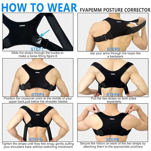 Posture Corrector for Women Men, Copper Upper Back Brace, Back Straightener Support Correcting Hunchback and Bad Posture, Back Pain Relief for Neck, Shoulder, Clavicle, Black, S/M