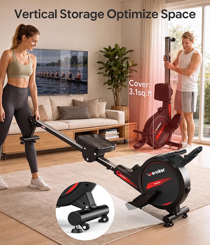 Wenoker Rowing Machine for Home, Magnetic Rower Machine, 350 LB Weight Capacity, 16-Level Silent Resistance Row Machine for Gym Exercise