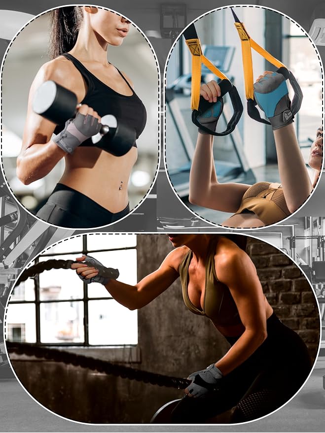 Fourluoo 3 Pairs Weight Lifting Gloves for Men Women, Gym Workout Gloves with Full Palm Protection, Breathable Anti-Slip Fitness Glove for Training, Cycling, Pull-ups, Medium