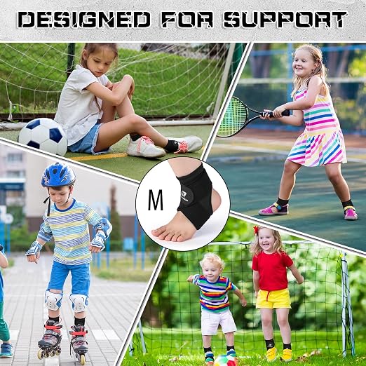 Honoson 2 Pcs Ankle Brace Kid Ankle Support Youth Neoprene Lace up Compression Sleeve Foot Brace Stabilizer with Adjustable Strap for Sport Sprained Plantar Fasciitis Achilles Tendonitis(Black,M)