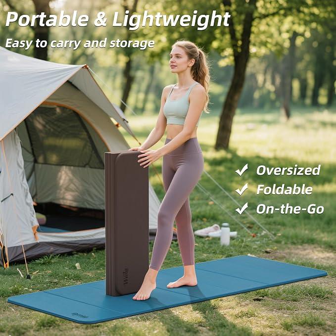Foldable Yoga Excercise Mat 71"L x 24"W, Odourless Light Weight POE Mat For Home Fitness and Gym Workouts, 1/4 inch Non-slip design for All Types of Yoga Pilates