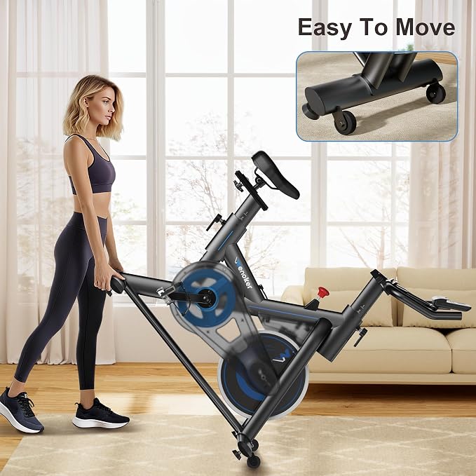 Wenoker Exercise Bike for Home, Magnetic Stationary Bike with App Sync, Indoor Cycling Bike with Adjustable Seat & Handlebar, Quiet Belt Drive, LCD Monitor, Tablet Holder & Transport Wheels for Cardio Workout