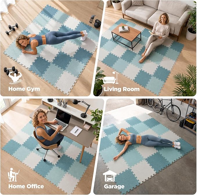 AIRHOP 18 PCS Gym Floor Mat, EVA Foam Puzzle Gym Mat, High-Density Interlocking Foam Floor Tiles for Home Gym, Play Workout Garage Kitchen Flooring 12.6"x12.6"x0.4"