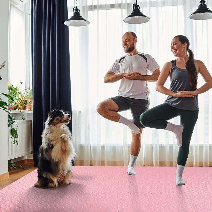Arrowbash 12x12x1 Inch EVA Thick Interlocking Foam Floor Tiles Puzzle Exercise Mat Foam Mats for Home Gym Pets(Pink,12)