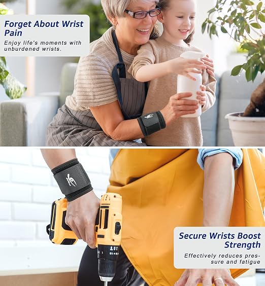 Wrist Brace (2 PCS) - Adjustable Compression for Carpal Tunnel Arthritis Tendonitis Sprain Pain Relief | Wrist Support Wrist Wraps for Both Hands, Ideal for Sports & Gym Workouts (Black)