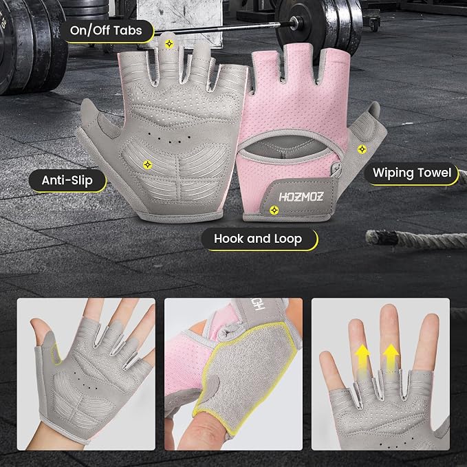 HOZMOZ Ventilated Weight Lifting Gloves, Thick Padded Workout Gym Gloves with Full Palm Protection & Grip & Shock Absorption for Women & Men's Fitness Exercise Training