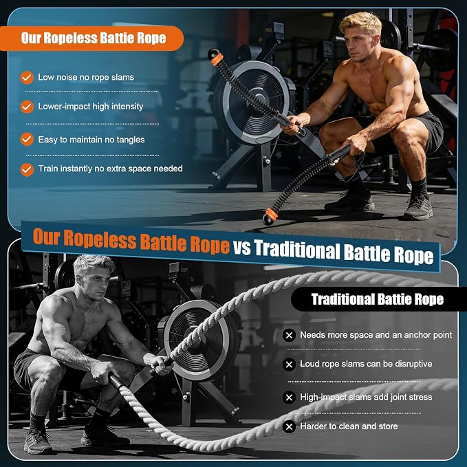 Ropeless Battle Ropes, Heavy Duty Portable Cordless Battle Ropes for Home Gym Adjustable Weights, Workout Exercise Rope for Strength Building, HIIT and Low-Impact Aerobic Training for Men & Women