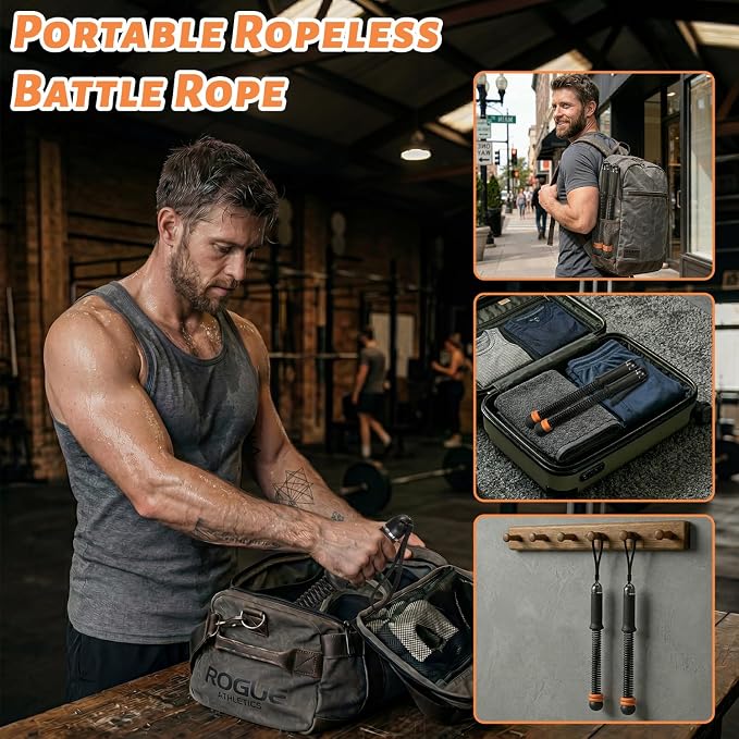 Black Cordless Battle Ropes, Adjustable Weight for Men & Women | Upgraded Ropeless Battle Ropes for Home Gym, Portable Arm Exerciser for Strength Building, HIIT & Low-Impact Aerobic Training