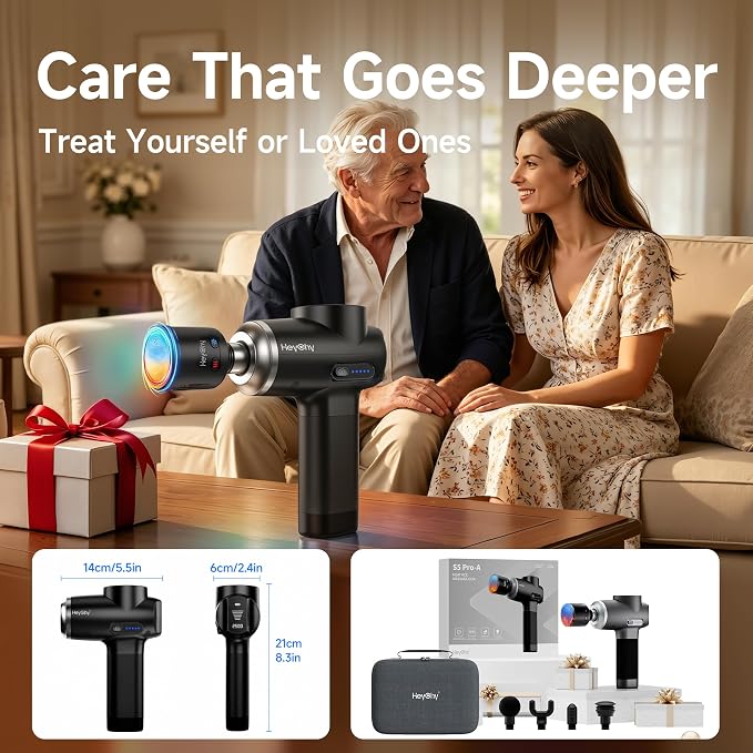 HEYCHY Massage Gun Deep Tissue with Heat and Cold, HSA Eligible12mm Amplitude Muscle Massager for Athletes, Men Women Back Neck Shoulder Recovery, Quite for Home Gym, FSA