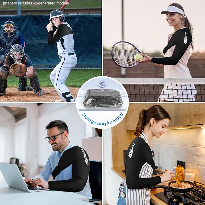 ComfiTECH Shoulder Arm Ice Pack Wrap for Pitchers, Flexible Ice Sleeve, M | Flexible Shoulder Ice Brace for Arm & Elbow, Cold Gel Application for Volleyball Player, Athlete & Throwing Recovery