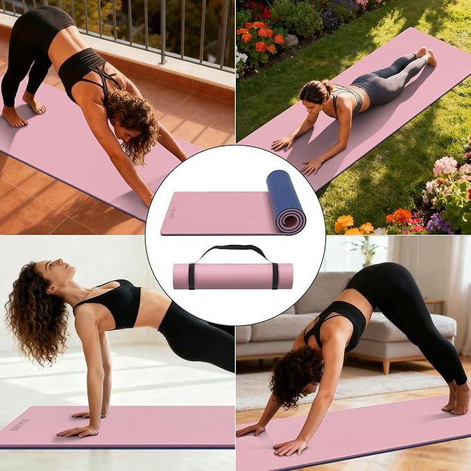 Extra Thick 12mm TPE Exercise Yoga Mat with Strap, 72"L x 24.8"W Non-slip Workout Mat for gymnastics, Pilates, Home, Workout, Gym Floor Fitness