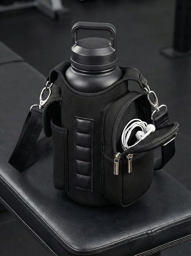 Magnetic Gym Bag,Magnets Gym Water Bottle Bag Carrier Holder with Pockets & Strap Fit for 18 to 40 oz Owala Hydro Flask Yeti, Gym Accessories for Men Women,Walking, Hiking