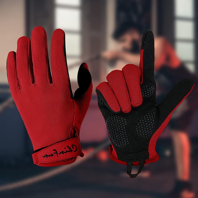 Full Finger Workout Gloves for Men, Full Palm Protection Deep | Breathable Gym Exercise Weight Lifting Gloves, Exercise, Fitness, Training, Cycling, Anti-Slip