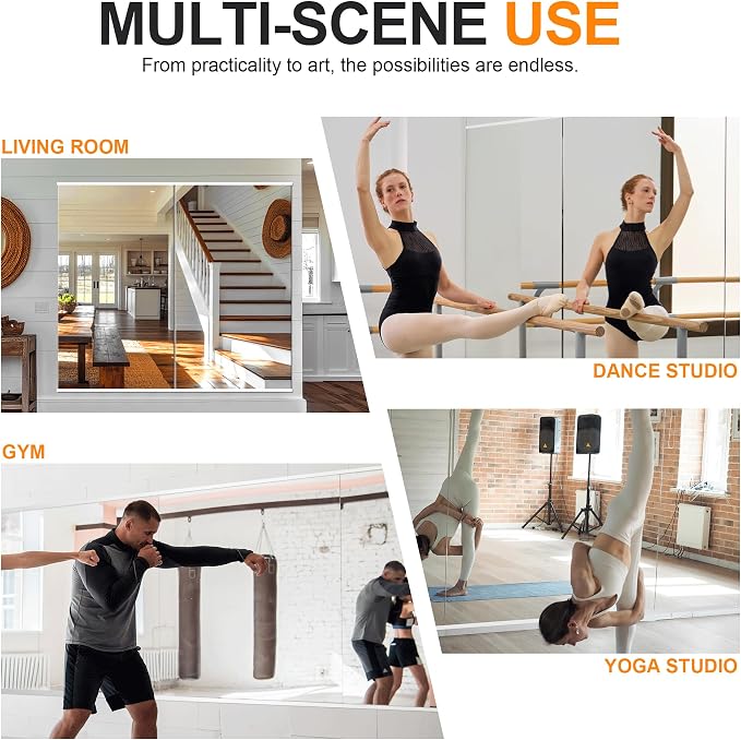 Delma Home Gym Mirror,54''x28''x2PCS,Large Full Body Tempered Glass Frameless, Wall-Mounted for Gym, Yoga, Garage, Bedroom, Bathroom