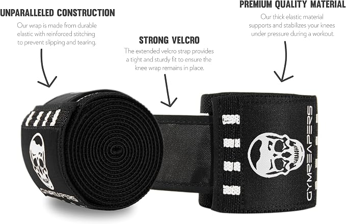 Gymreapers Knee Wraps for Squats and Powerlifting 72 Inch Compression Wraps with Strap for Men & Women Weightlifting Support
