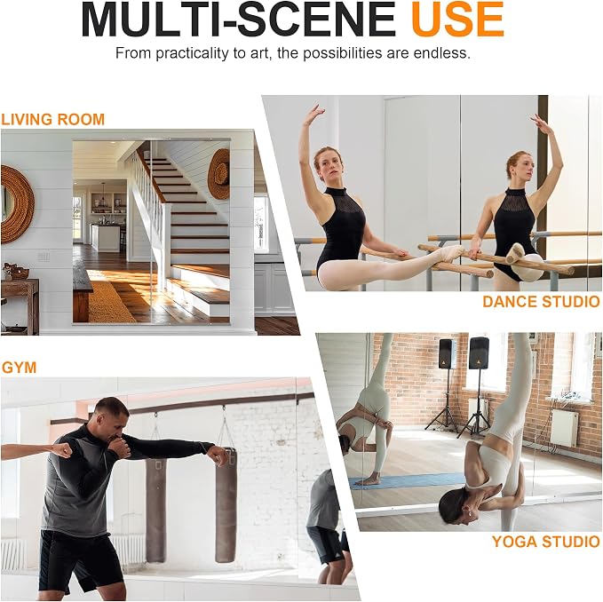 Delma Home Gym Mirror, 60''x25''x2PCS Silver | Large Full Body, Tempered Glass Frameless, Wall-Mounted, For Gym, Yoga, Garage, Bedroom, Bathroom