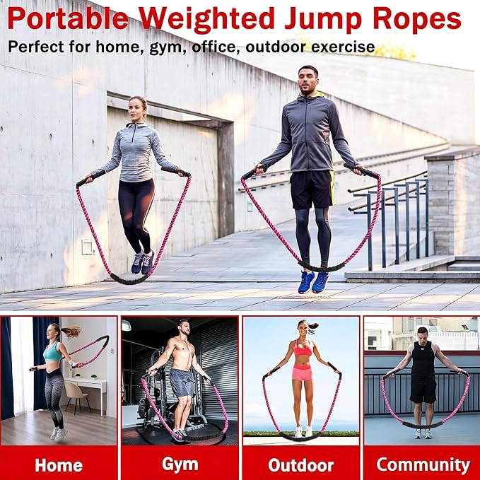 Weighted Jump Rope for Men Women, 1.5lb 2.8lb Jumping Ropes for Fitness | Adult Skipping Rope for Home Gym Exercise, Improve Strength and Building Muscle Workout Equipment