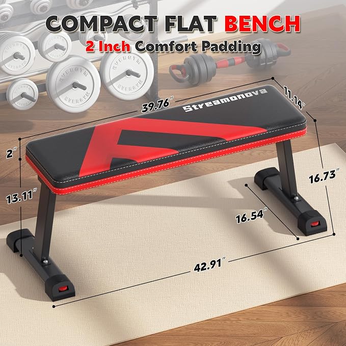 Flat Bench, 700LBS Capacity Widened Adjustable Footrests Foldable Flat Bench For Exercise Workout, Easy Assembly For Strength Training At Home Gym