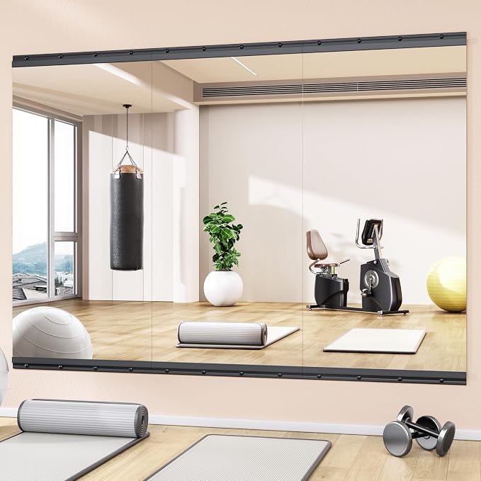 Hasipu Home Gym Mirror, 3 PCS 48x24 Inch Frameless Tempered Glass Workout Mirrors Full Body Mirror for Wall Mount Ideal for Yoga Workout Bedroom Dance Studio Garage