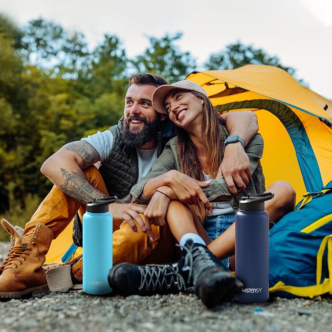 40oz Insulated Water Bottle (Cold for 48 Hrs),BPA Free&Leak Proof,Stainless Steel Water Flask,Water Jug with Straw Spout Lids for Gym,Hiking,Travel,Deep Blue
