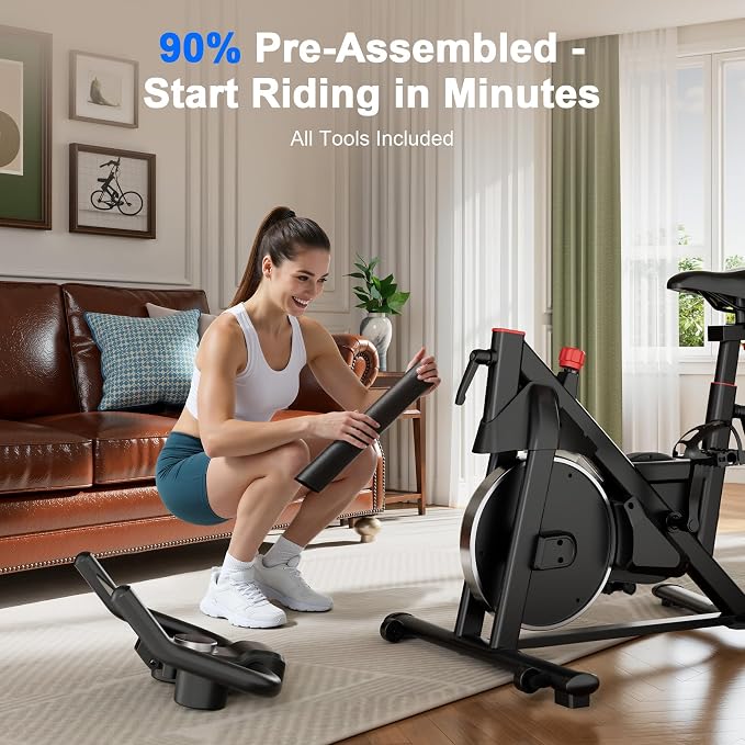 Indoor Cycling Bike - 32-Level Magnetic Resistance Stationary Exercise Bike with Adjustable Seat & Handlebars, Silent Belt Drive for Home Cardio (Fits Users 5'1" to 5'11", 300lbs Capacity)