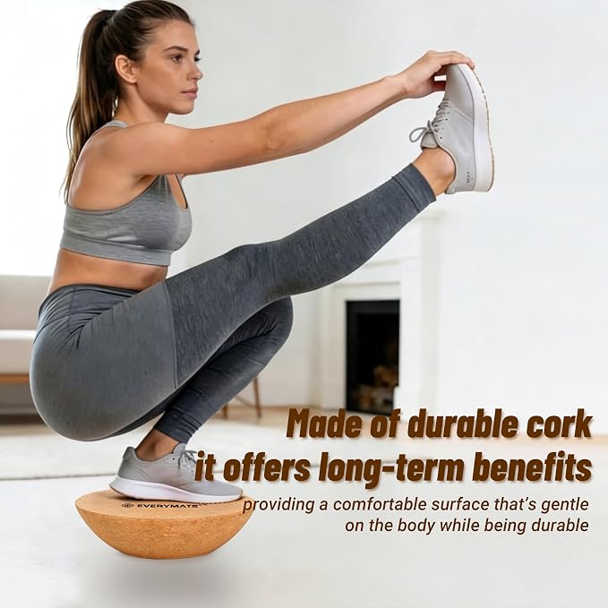 Cork Balance Board Kit, Foot & Ankle Strengthener with Massage Roller/Ball,Balance Board Half & Half-Moon Ball, for Enhance Mobility & Prevent Falls Improve Foot Function for Home/Office/Gym