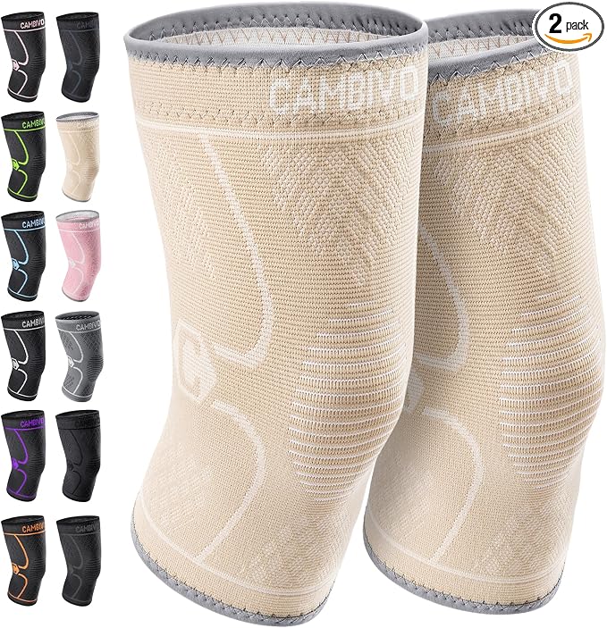 CAMBIVO 2 Pack Knee Brace, Knee Compression Sleeve for Men and Women, Knee Support for Running, Workout, Gym, Hiking, Sports (Beige, XXXL)