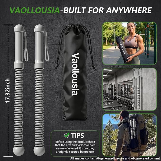 2026Upgraded Weighted Ropeless Battle Ropes for Home Gym&Travel - 2Pack 4MM Steel Spring Cordless Portable Battle Ropes, Exercise Rope Sticks for HIIT, Strength&Cardio, Grey