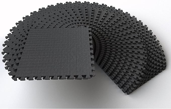 BalanceFrom Puzzle Exercise Mat 1/2-inch Thick, EVA Interlocking Foam Floor | Tiles for Home Gym, Studio, or Playroom Flooring, Black, 24 in x 24 in x 1/2 in, 144 Sq Ft - 36 Tiles