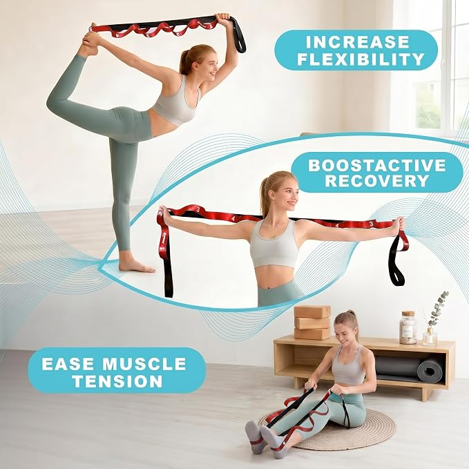 Acozycoo Stretching Strap with Loops for Physical Therapy,Yoga Strap for Stretching,Home Workout,Pilate & Flexibility Training,Non-Elastic Exercise Stretch Band for Hamstring,Leg Stretcher Belt,Flexibility Fascia