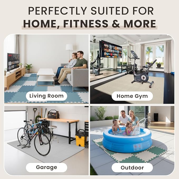 bemaxx Gym Mats Set - 18 pcs EVA Interlocking Foam Floor Tiles (12.6"x12.6"x0.4") 18sqft Protective Gym Flooring Sports Home Workout Exercise Mats Puzzle Garage Fitness Play-Room Pool Treadmill Bike