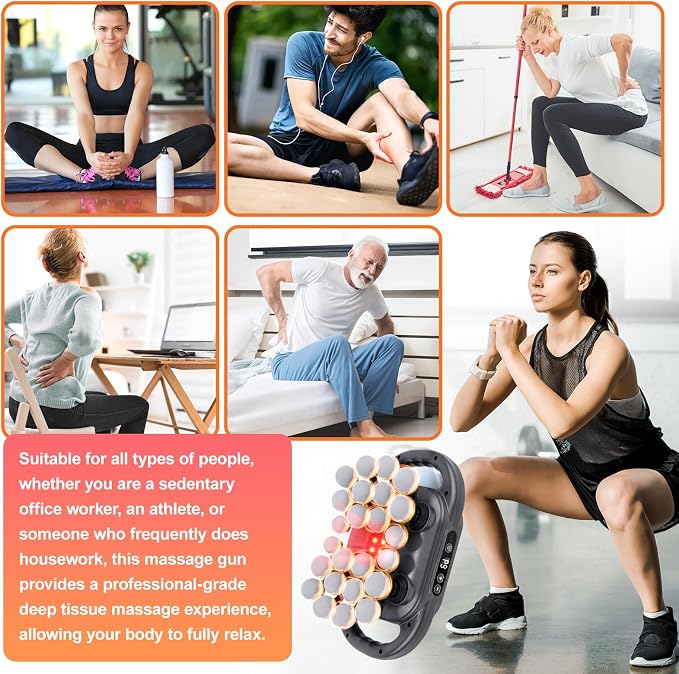 JIASHENG Massage Gun Set with 24 Heads, 9 Modes & 9 Speed Levels | Deep Tissue Percussion Massager for Muscle Pain Relief, Quiet Handheld & Hands-Free Use for Back, Shoulders, Legs – 2000mAh