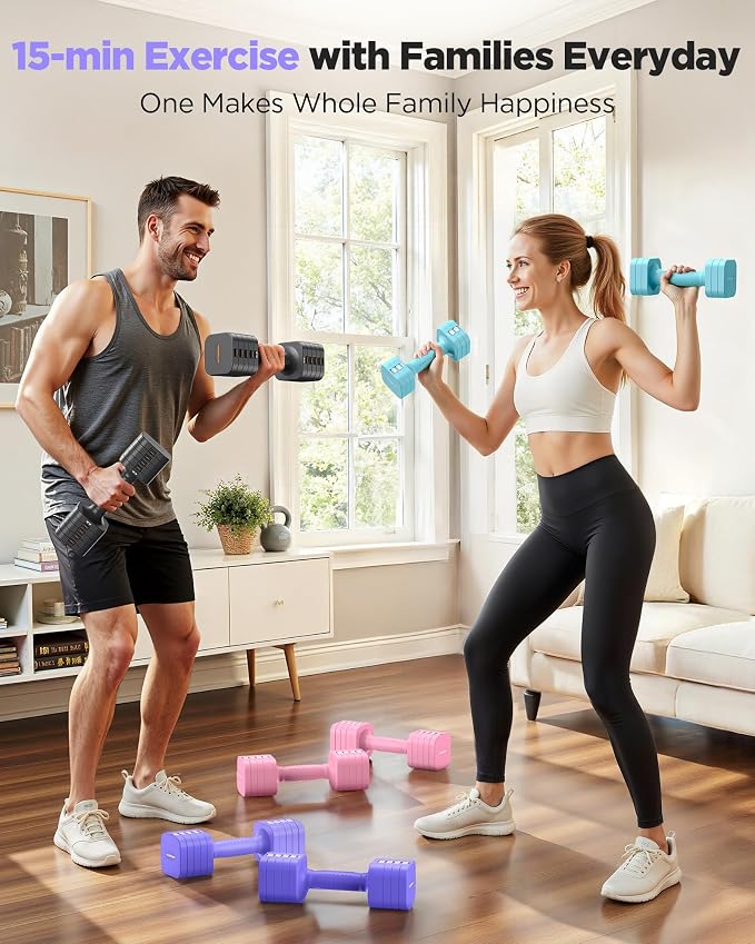 FEIERDUN DB3 5-in-1 Adjustable Dumbbell Set, 6LB/10LB Pair Adjustable Weights for Women at Home, Dual Locking Stable Hand Weights with TPU Soft Handle, Home Gym, Rehab, Pilates, Yoga, Strength Training