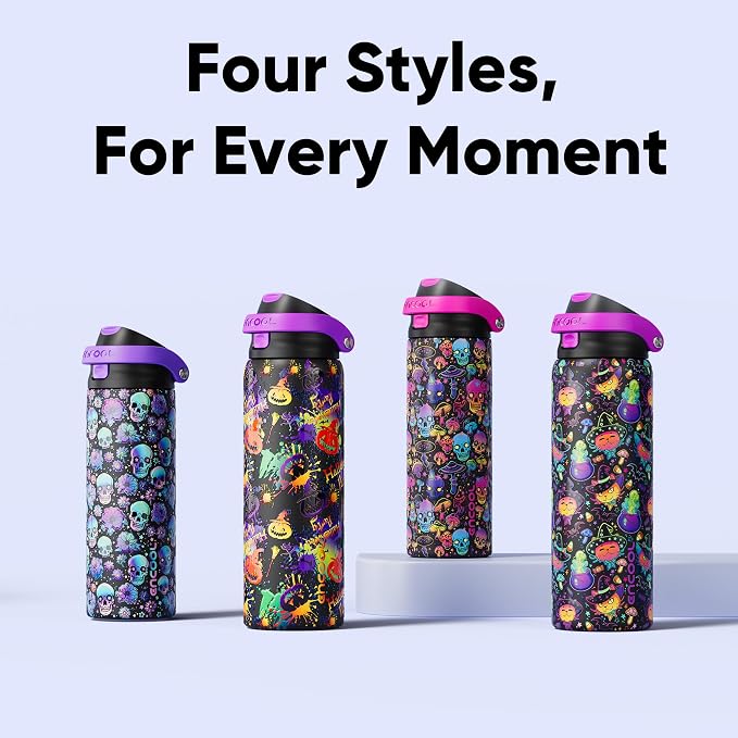 Encool SwiftSip Insulated Stainless Steel Water Bottle with Straw - Leak Proof Sports Water Bottle for School, Travel, Keeps Cold All Day, One-Touch Flip Lid, BPA-Free, 24 oz, Floral Afterlife