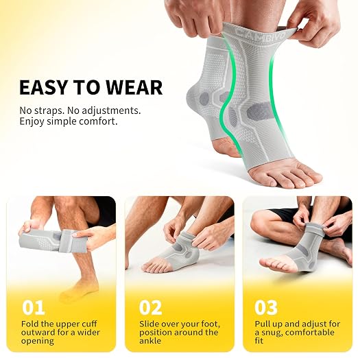 CAMBIVO 1 Pair Ankle Compression Sleeve for Men & Women โ Soft, Breathable Support for Plantar Fasciitis, Achilles Tendonitis, Swelling & Sports Recovery โ Easy to Wear, All-Day Comfort Fit