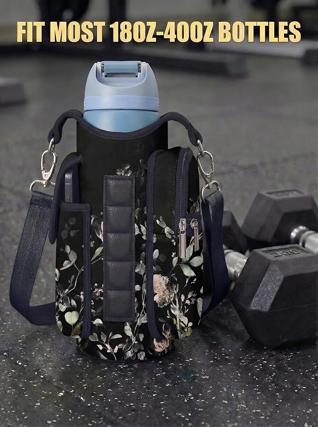 Magnetic Gym Bag,Magnets Gym Water Bottle Bag Carrier Holder with Pockets & Strap Fit for 18 to 40 oz Owala Hydro Flask Yeti, Gym Accessories for Men Women,Walking, Hiking