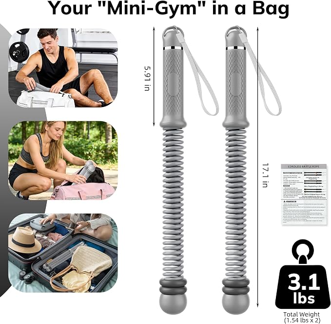 Upgrade Weighted Ropeless Battle Ropes, Adjustable Cordless Battle Rope – Portable Battle Ropes for Home Gym Workout, HIIT & Cardio Full Body Training Exercise Rope for Strength Training Men & Women