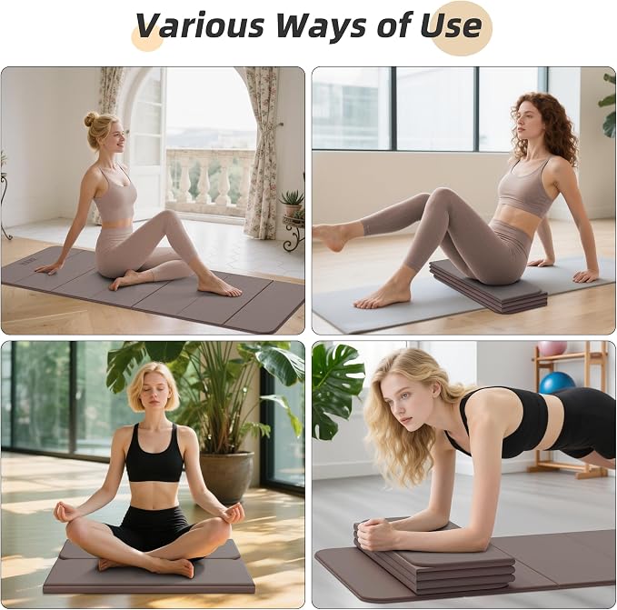 HAHE Foldable Yoga Mat 74"Lx32"Wx1/3"Thick, Folding Exercise Mats | Non-slip Wide Pilates Mats for Home Workout/Travel, Portable Yoga Mat Thick for Yoga/Pilates/Camping/Floor Exercises